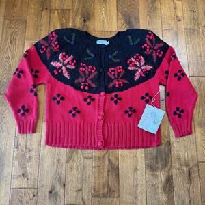 VTG Ceil Blue Cardigan Sweater Womens XL Handknitted Retro 90s Christmas NWT